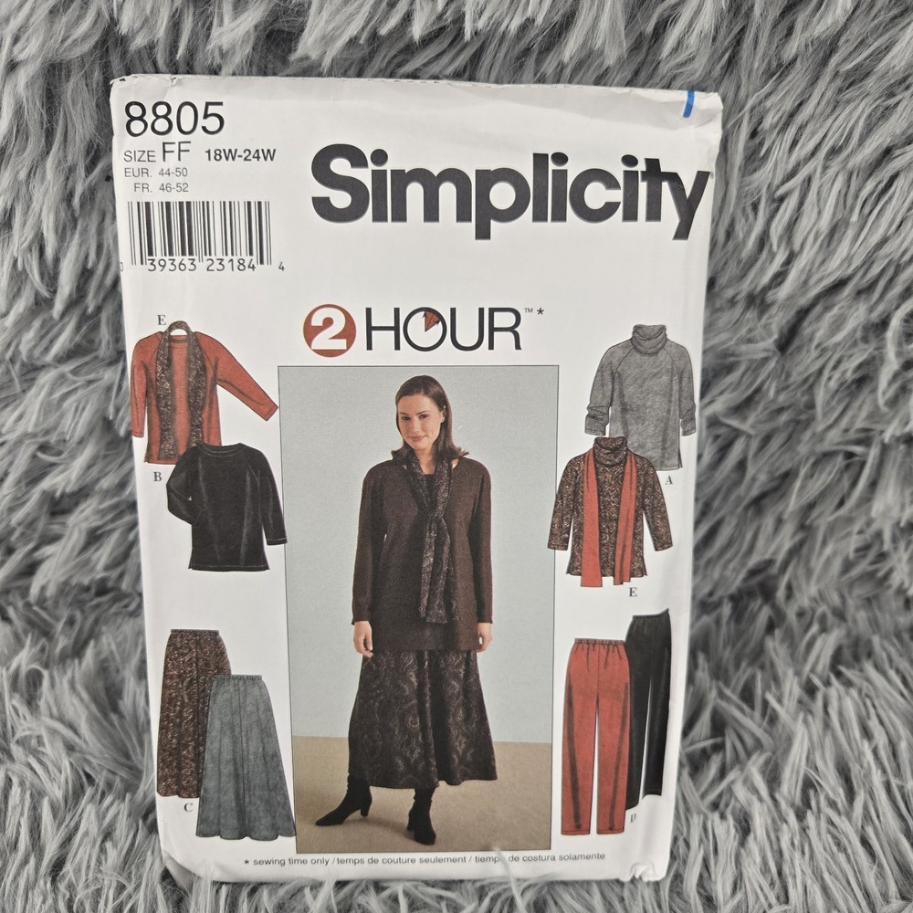 Simplicity Pattern‎ 8805 Top Skirt Pants Scarf Separates Plus Size 18W-24W Uncut